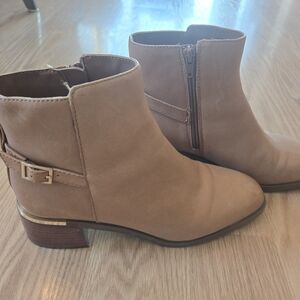 Tan Ankle Boots with Side Zip and Buckle Detail - Women